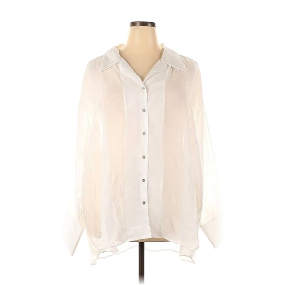 NWT Refinity Mila Shirt Semi-Sheer White Button Down Blouse Resort Wear Lounge - Picture 1 of 9